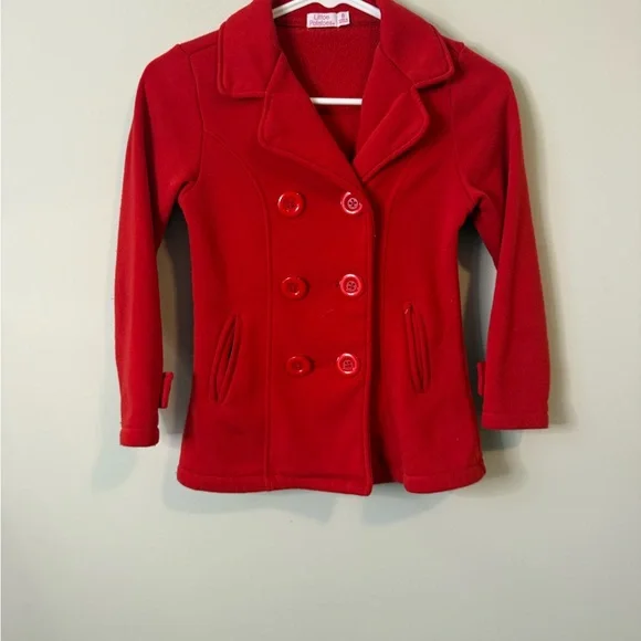 Red Double-Breasted Pea Coat size 8 youth girls - Picture 1 of 5
